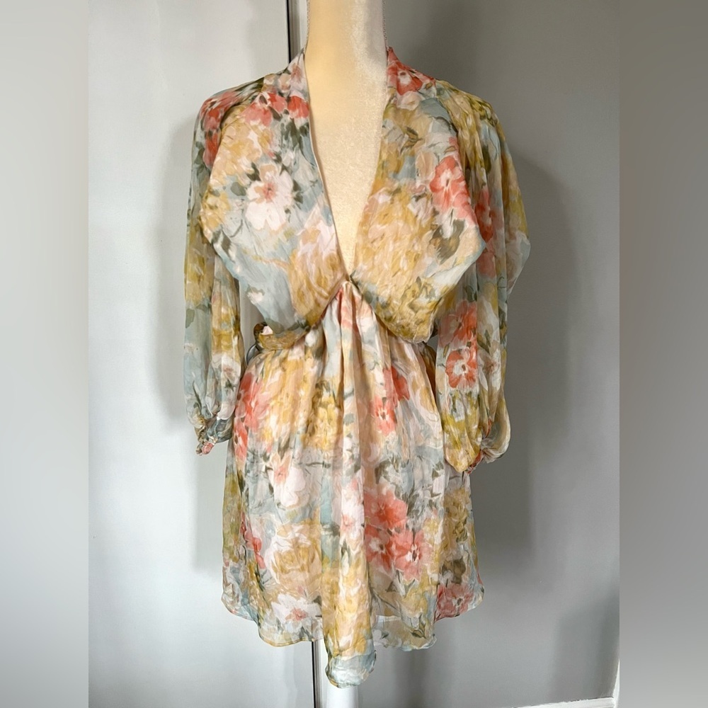 NWT All About May Woman’s Pastel Sheer Lightweight Boho Polyester Dress Size 6